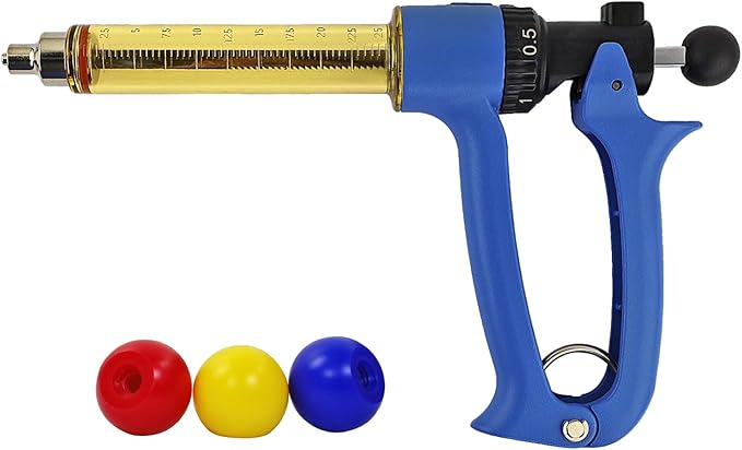 25ML Semi Automatic Livestock Syringe, with Extra 3 Colored Piston Rod Knobs, Adjustable Continuous Repeating Luer Lock Syringe for Cattle Cow Goat Sheep Pig
