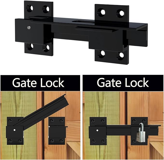 2PCS Flip Gate Latch Lock with Padlock Hole, Aluminum Alloy Adjustable Door Latch Barn Door Lock Fence Door Lock Latch for Outdoor Gate, Barn Door, Shed, Garage, Yard