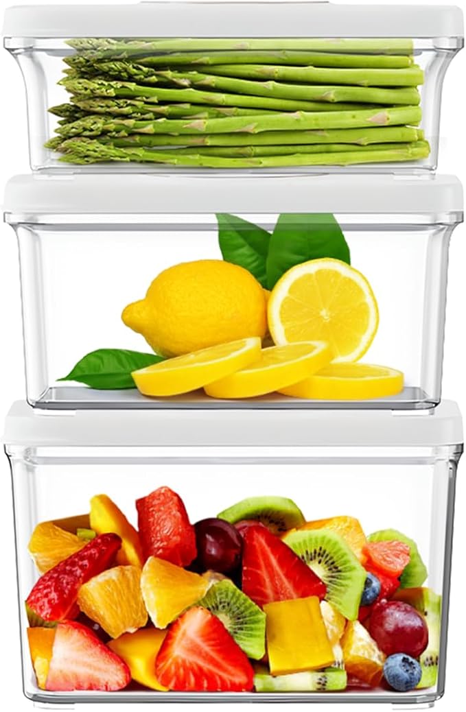 Vacuum Seal Containers for Food Storage, 3Pcs Food Sealed Containers with Lids (Vacuum Sealer Not Included) for Meal Prep and Food Storage, 100% Leak-proof, BPA-Free