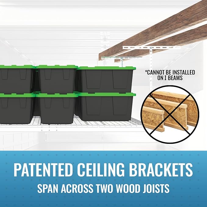 2-Pack 4 x 8 MonsterRax Overhead Garage Storage Rack, Ceiling Racks for Garage, Organization Shelving, Adjustable Hanging Shelf, White, 12"-21" Height Adjustment