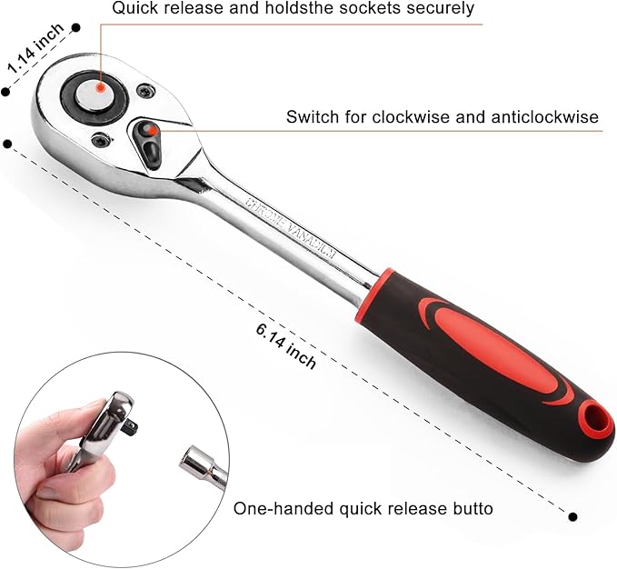 Egofine 28pcs 1/4 Inch Ratchet Socket Wrench Set, Drive Socket Set with 12 Sockets and 14 Bit Socket Set, with Extension Bars