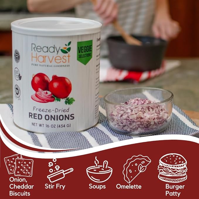 Ready Harvest Freeze Dried Food - Red Onions | Emergency Canned Vegetables | #10 Can | 25-Year Shelf Life | Cans Filled to the Top