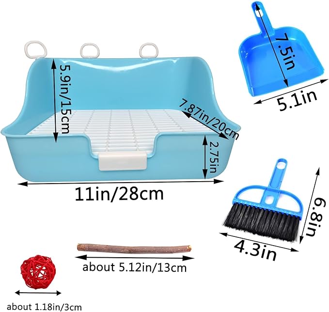 Hamiledy Small Animal Litter Box Guinea Pig Potty Training Rabbit Litterbox for Bunny Toilet Pets Plastic Rectangle Cage Bedding with Chew Toys for Guinea Pigs Chinchilla Ferret
