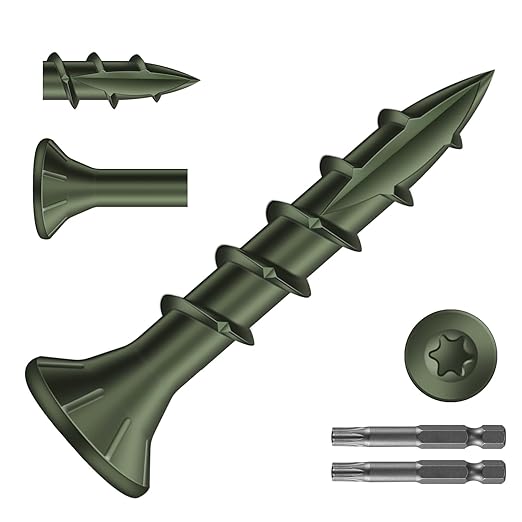 #8 x 1 Inch Deck Screws (2350Pcs) 10lb. Carbon Steel, Green, Flat Head, Rust Resistant epoxy Coated, with T25 Star Bit
