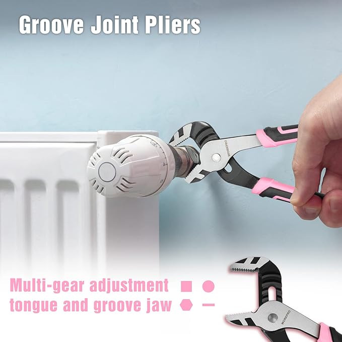 WORKPRO 4-Piece Pliers Set, Premium CR-V Construction Pliers Tool Sets Including Long Nose, Diagonal Cutting, Groove Joint and Slip Joint Pliers - Pink Ribbon