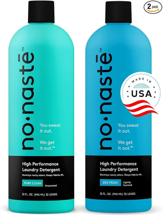 Nonaste Liquid Laundry Detergent - 32 Fl Oz (Pack of 2) - Activewear Laundry Detergent for Workout Clothes & More - Scented & Unscented, Gentle & Color Safe