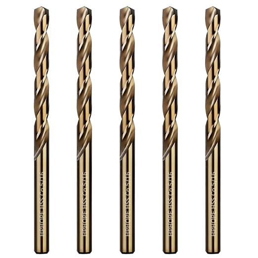 5/16 Inch Cobalt Drill Bits 5Pcs - HPHOPE M35 HSS Metal Twist Drill Bits Set, Jobber Drill Bits Length and Straight Shank, Suitable for Drilling in Hard Metal, Stainless Steel, Cast Iron