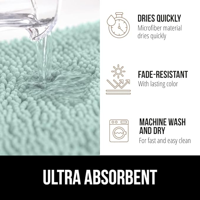 GORILLA GRIP Bath Rug Mat 36x24, Soft Absorbent Chenille, Quick Dry Microfiber Mats, Rubber Backing Washable Shower Floor Rugs, Bathmat Runner, US Designed Bathroom Home Decor Accessories Seablue