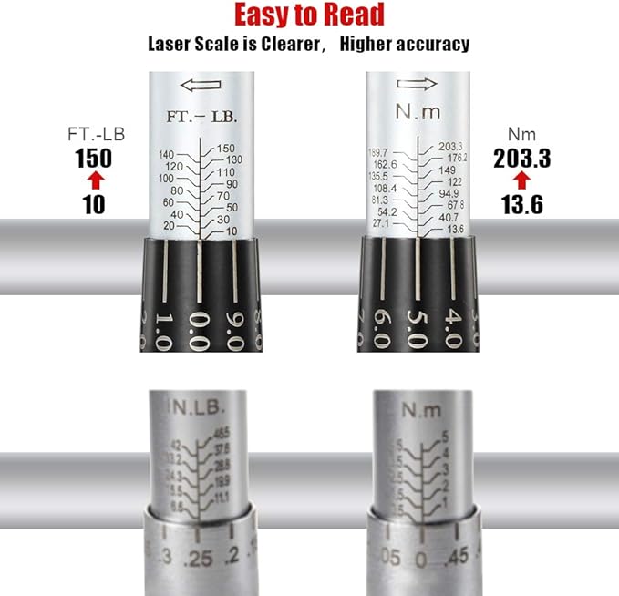 1/2-Inch Drive Click Torque Wrench (10-150 ft.-lb./13.6-203.3 Nm) Dual-Direction Adjustable Torque Wrench Set
