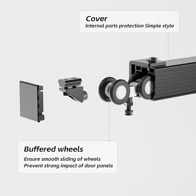 8FT/96'' Box Rail Exterior Sliding Barn Door Hardware Kit for Double Door Aluminium Alloy Wall Mount, Heavy Duty, NO Door Panel