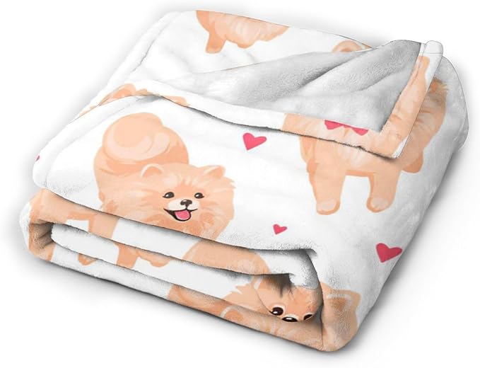 Pomeranian Blanket Super Cozy Soft Throw Warm Plush Fluffy Dog Stuff Gifts for Women Girls Fleece Flannel Gift for Kids Adults 50"X40"