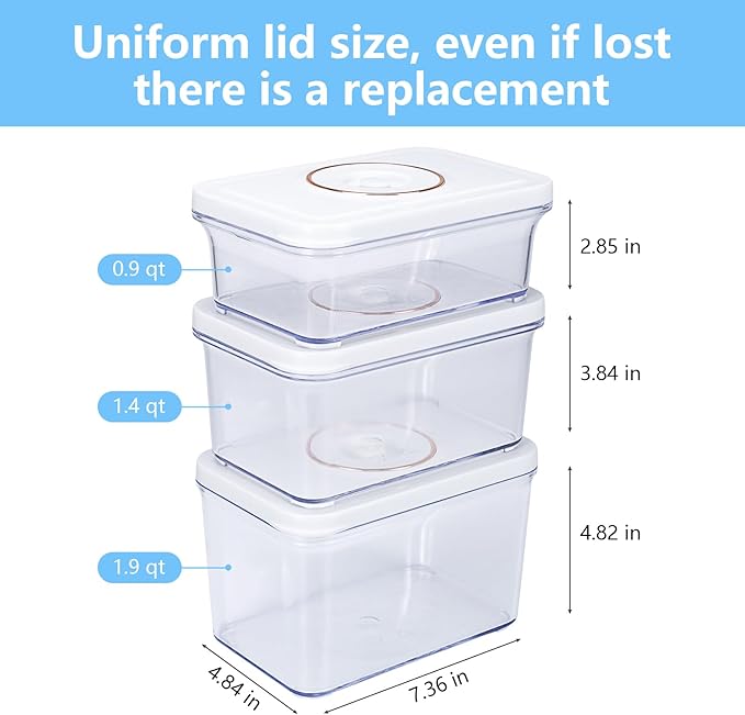 Vacuum Seal Containers for Food Storage, 3Pcs Food Sealed Containers with Lids (Vacuum Sealer Not Included) for Meal Prep and Food Storage, 100% Leak-proof, BPA-Free