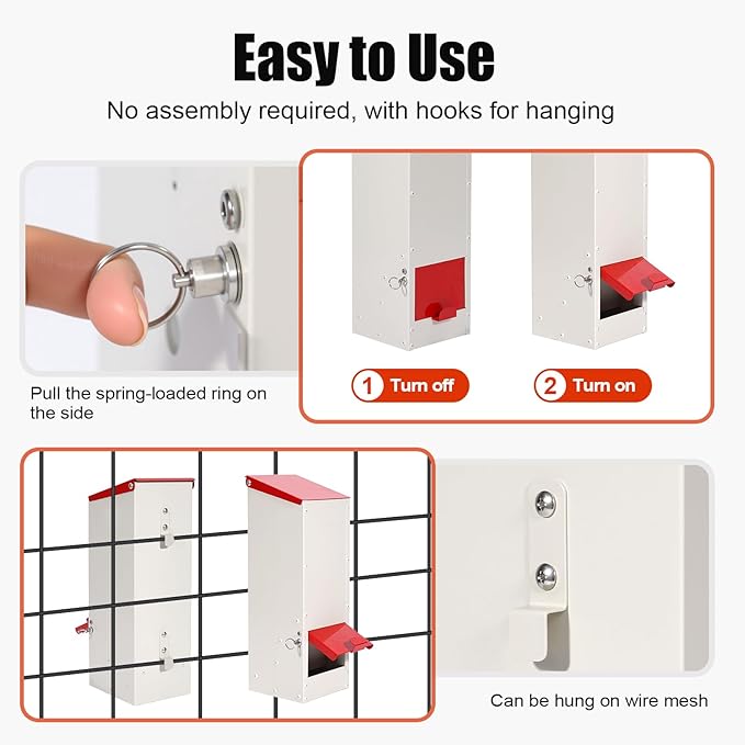 Metal Chicken Feeder No Waste Oyster Shell Feeder 8lbs Hanging Poultry Feeder Automatic Gravity Chicken Food Dispenser with a Lockable Rain Cover