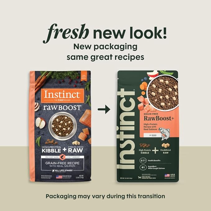 Instinct Raw Boost, Natural Dry Dog Food with Freeze Dried Pieces, High Protein, Grain Free Recipe - Real Salmon, 3.5 lb. Bag