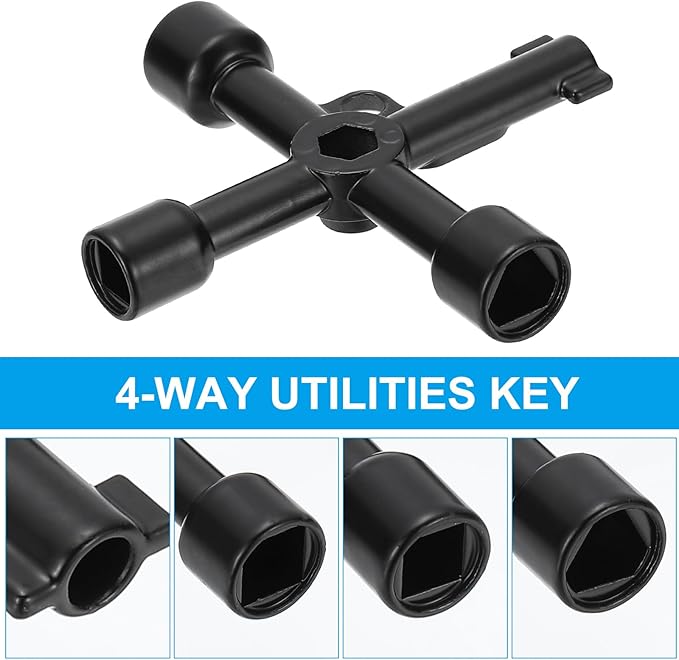 PATIKIL 4 Way Utility Key, 6 Pack Multifunction Triangle Square Panel Cross Sillcock Key Gas Water Meter Keys Wrench for Valve Spigots Electrical Cabinet Opening, Black