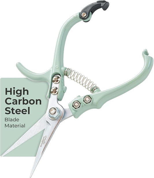 Modern Sprout Pruning Shears - Herb Snipping Scissors- Lightweight Gardening Tools W/Easy Lock - Flower Cutter Garden Shears - Carbon Steel Blade + Reusable Holster (Sage, 1-Pack)