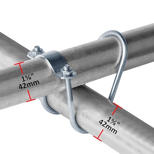 10 Sets 1-5/8" x 1-5/8" O.D. Cross-Connector Vertical Pipe Clip, Crossover Clamps Tube Buckle Fixator for Farm, Greenhouse Awning Frame Top Rail Fence Scaffolding