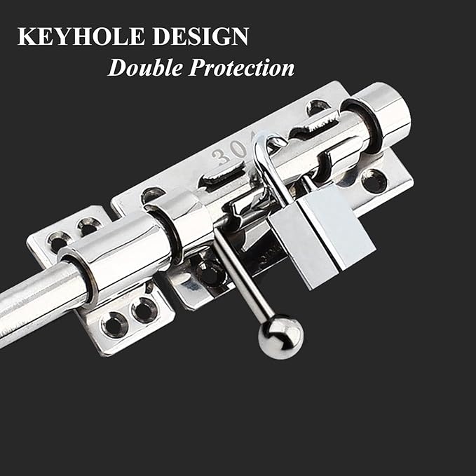 8in Slide Bolt Gate Latch 304 Stainless Steel Barrel Bolt Latch Heavy Duty Door Security Lock Thickened Door Latches Hardware with Mounting Screws for Barn Fence Shed Basement