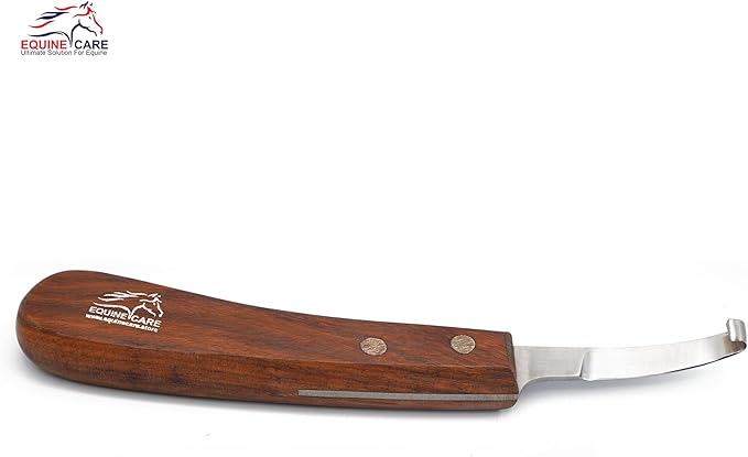 Equine Care Left-Handed Hoof Knife – Razor Sharp Short J2 Steel Blade, Professional Farrier Tool for Horse Hoof Trimming, Goats, Sheep & Livestock | Ergonomic, Rust-Resistant Wooden Handle.