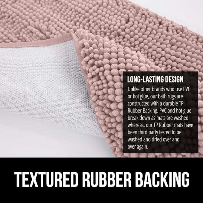 GORILLA GRIP Bath Rug Mat, Soft Absorbent Chenille, Quick Dry Microfiber Mats, Rubber Backing Washable Shower Floor Rugs, Bathmat Runner, US Designed Bathroom Home Decor Accessories 24x17 Dusty Rose