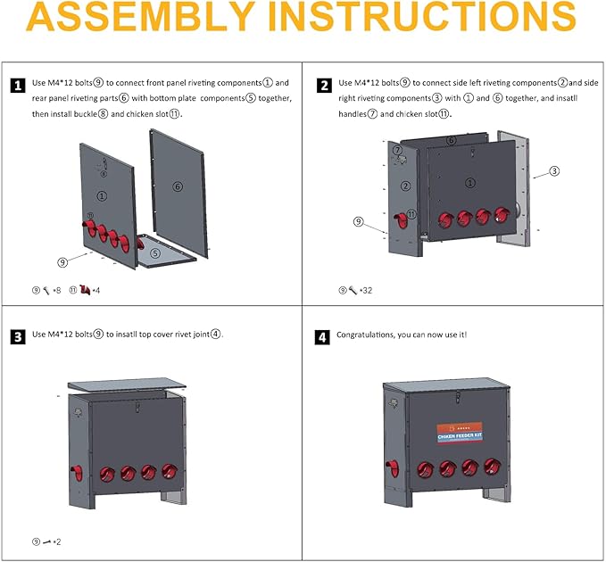 Automatic Chicken Feeder Large Capacity 85lbs Metal Chicken Feeder with Latch & Handle for Chickens, Geese, Ducks, Turkeys, Quails, Weatherproof (6-Port)
