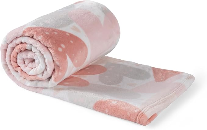 Vianney Love Queen Size Lightweight Fleece Blanket in Pink, Coral, and Grey Hearts