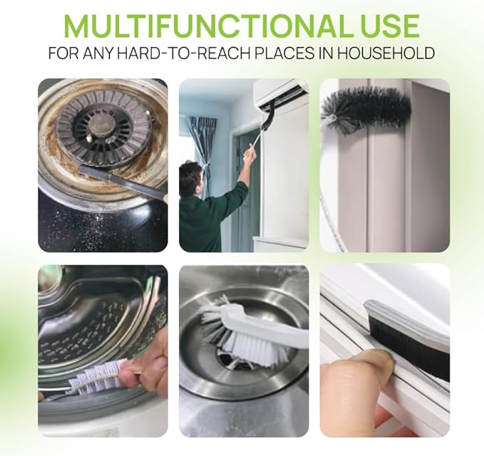 8 Pack Multi-Purpose Washing Machine and Flexible Dryer Vent Cleaning Kit - Dryer Lint Cleaner - Grout, Crevice & Lint Trap Cleaning Tools - Long Handle Laundry Brushes for All Washers
