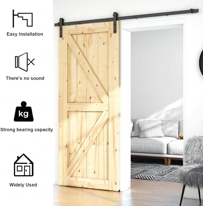 6.6FT Sliding Barn Door Hardware Kit for Single Wood Door, Smoothly and Quietly, Easy to Install Fit 35"-40" Wide and 1.18"-1.96" Thickness Door Panel, Includes Installation Instruction
