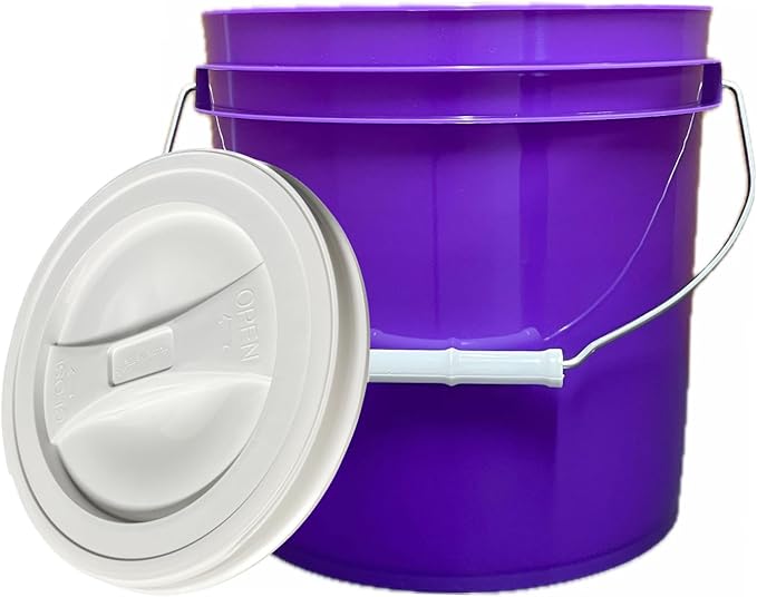 House Naturals 2 Gallon Food Grade Plastic Bucket Purple with Screw on Lid Made in USA (Pack of 5)