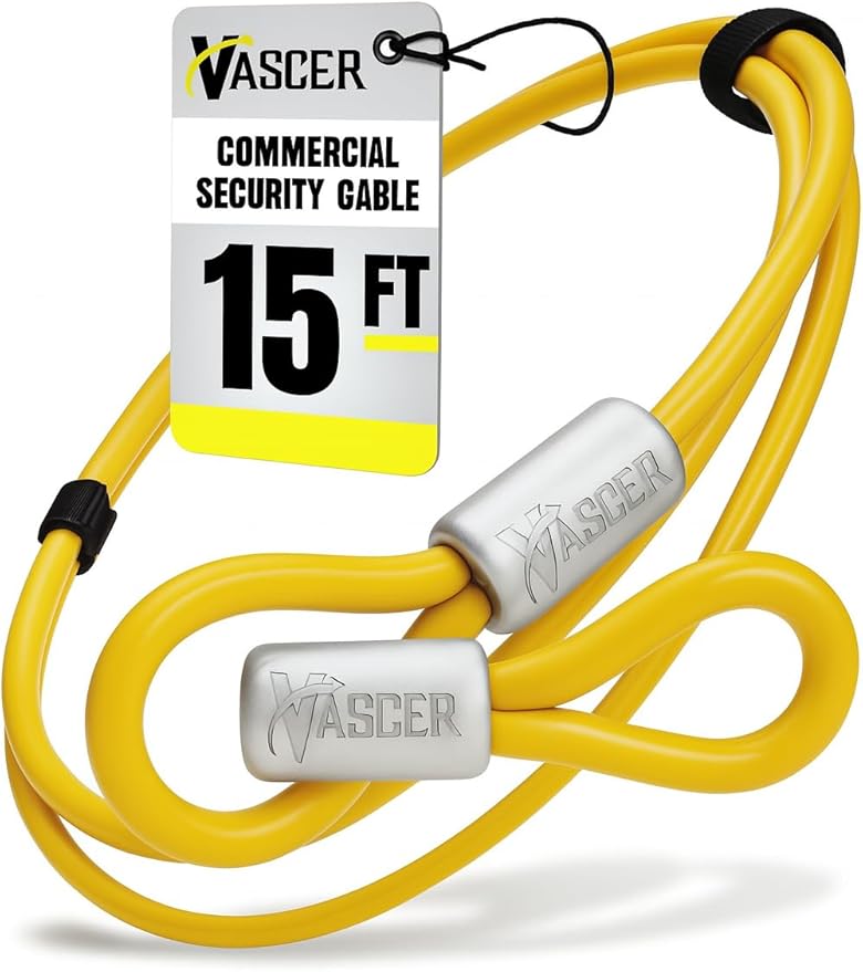 Commercial Heavy Duty Braided Galvanized Steel Anti-Theft Security Cable with Looped Ends. (3/8 Inch Thick, 7x19 Construction, 15 Feet)