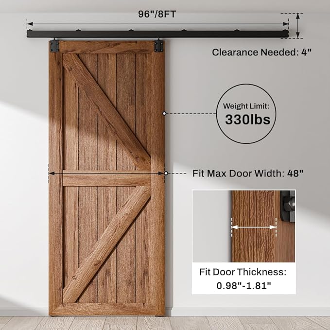 96"/8FT Box Rail Hardware Heavy Duty Sliding Barn Door Track, Aluminium Alloy Wall Mount Kit for Single Door, Smoothly and Quietly Easy to Install (No Door)