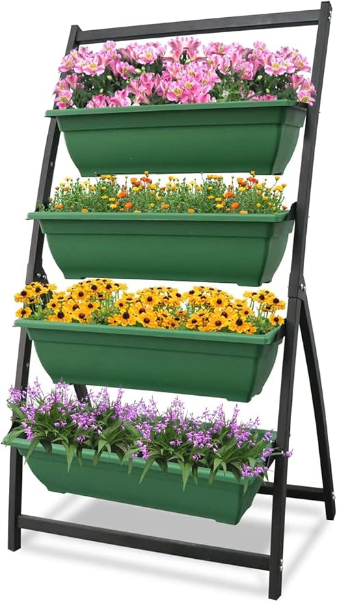 Vertical Raised Garden Bed, Freestanding Elevated Planter with Drain Holes, 4 Tier Planter Box Container Gardening Outdoor Indoor Gift for Flowers Vegetable Seeds Patio Balcony Greenhouse, Green