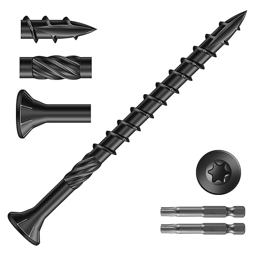 #9 x 2-1/2" Deck Screws (374Pcs) 4lb. Carbon Steel, Black, Flat Head, Rust Resistant epoxy Coated, with T25 Star Bit