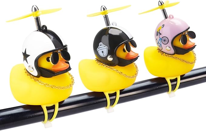 wonuu Rubber Duck Toy Car Ornaments Yellow Duck Car Dashboard Decorations Squeeze Duck Bicycle Horns with Propeller Helmet
