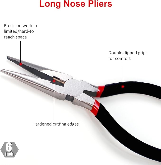 FASTPRO 7-Piece Utility Pliers and Wrench Set, Includes 8" Adjustable Wrench, 8" Groove Joint, 8" & 6" Slip Joint, 6" Long Nose, 6" Diagonal and 6" Linesman Pliers, Dipped Handle