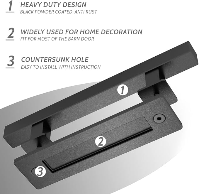 SKYSEN 2 Pack 12" Barn Door Handles, Sliding barn Door Pull Handle, No Gap Flat Plate Design- Heavy Duty- Square- Easy to Install- Matt Black (685-2)