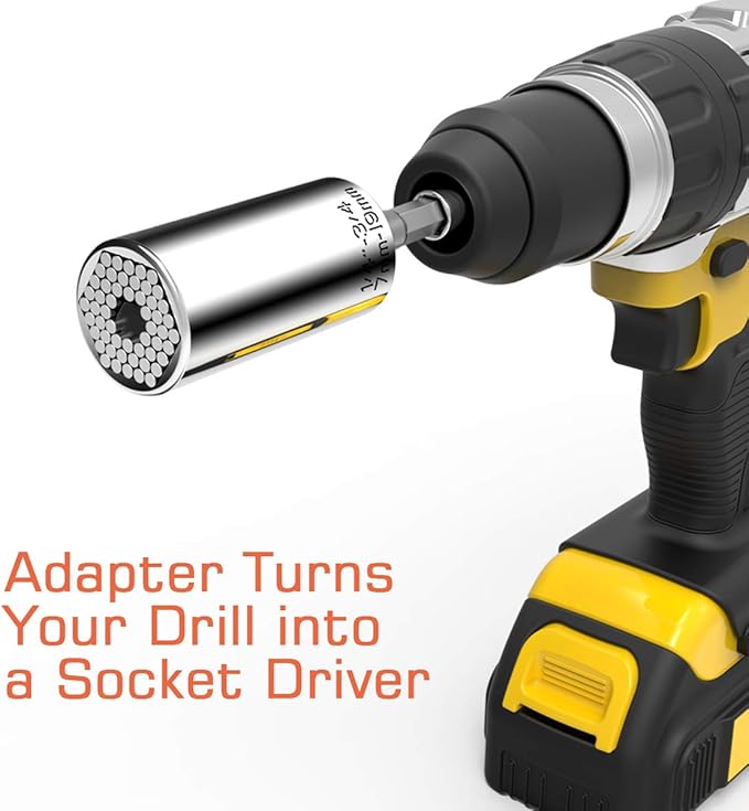 Universal Socket, Self-adjusting Socket Fits Standard 1/4'' - 3/4'' Metric 7mm-19mm, Adapter Sockets for Wrench Ratchet & Power Drill, Tools Gifts for Men Him Husband Dad Father DIY Handyman Women