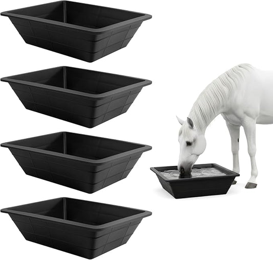 4 Pcs Rubber Feeder Pan,3 Gallon Horse Feed Bucket Utility Feed Bucket,Large Utility Heavy Duty Horse Trough Feeder for Pig Goat Chicken Dogs Farm Small Animal