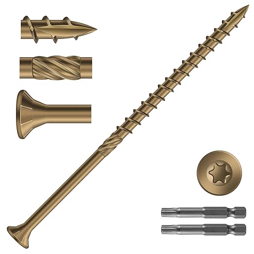 #10 x 4 Inch Deck Screws (309Pcs) 6lb. Carbon Steel, Yellow, Flat Head, Rust Resistant epoxy Coated, with T25 Star Bit