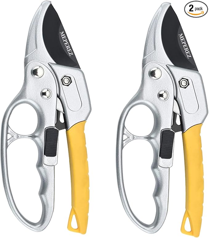 Ultra Sharp Germany Steel Pruning Shears - Cuts 3X Easier, Weak Hand Arthritis Snips, Rust-Resistant, Effortlessly 1-Inch Cut Capacity Garden Scissors, Ergonomic Handle (2 pack-yellow)