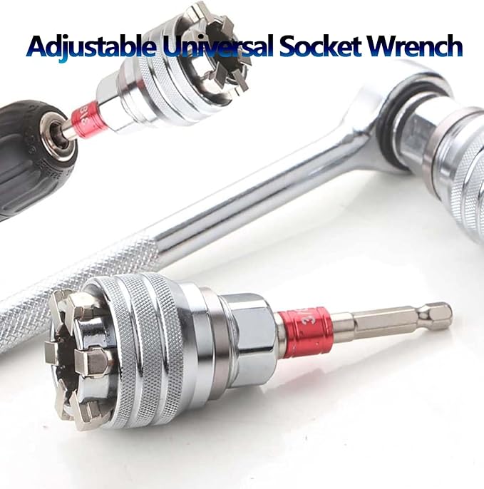 3pcs Adjustable Universal Socket Wrench Multifunction Drill Adapter Multi-Function ith3/8" to 3/4" 10mm-19mm Universal Maintenance Socket With 3/8" Drive Ratchet Torque Wrench & Power Drill