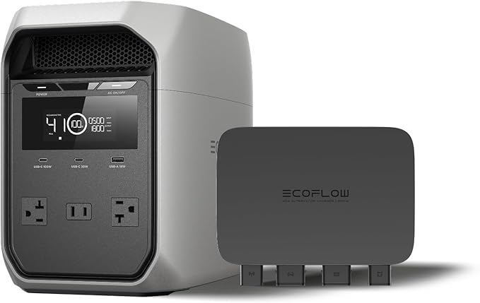 EF ECOFLOW Solar Generator DELTA 3 Classic with 500W Alternator Charger, 1024Wh LiFePO4 Battery Portable Power Station, 1800W AC/100W USB-C Output (3600W Surge), 1 Hr Fast Charge for Home, Camping, RV