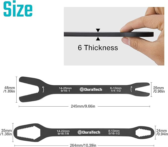 DURATECH Universal Wrench Set, Multi-functional Wrench Set, SAE & Metric, 1/4”-1”& 6-25mm, 38 sizes in 2 Piece, for Home and Car Repair