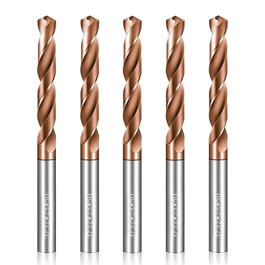 Solid Carbide 3/32" Drill Bits, Tungsten Carbide Drill Bit Set with TISIN Coated, Metal Drill Bit Set for Stainless Steel Hardened Steel Cast Iron Alloy Copper, 5 Pcs