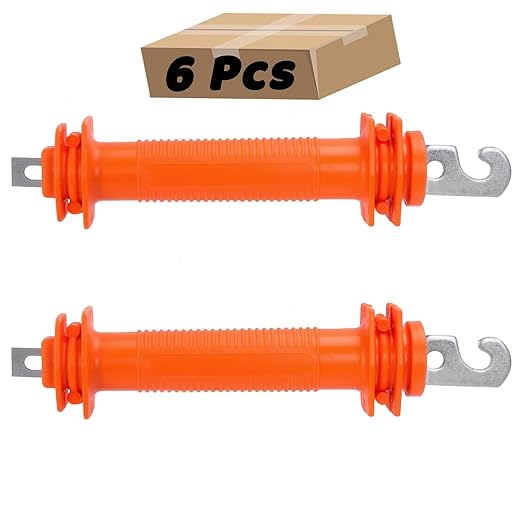 6 Pcs Electric Fence Handle - Heavy Duty Insulated Gate Handle with Spring Hook, High-Visibility Orange for Livestock & Garden Fencing