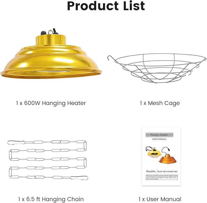 Large Hanging Chicken Coop Heater, 600W 2 Heating Levels Premium Waterproof Large Range Heaters for Cattle, Horses, Donkeys, Poultry, Greenhouse Plant