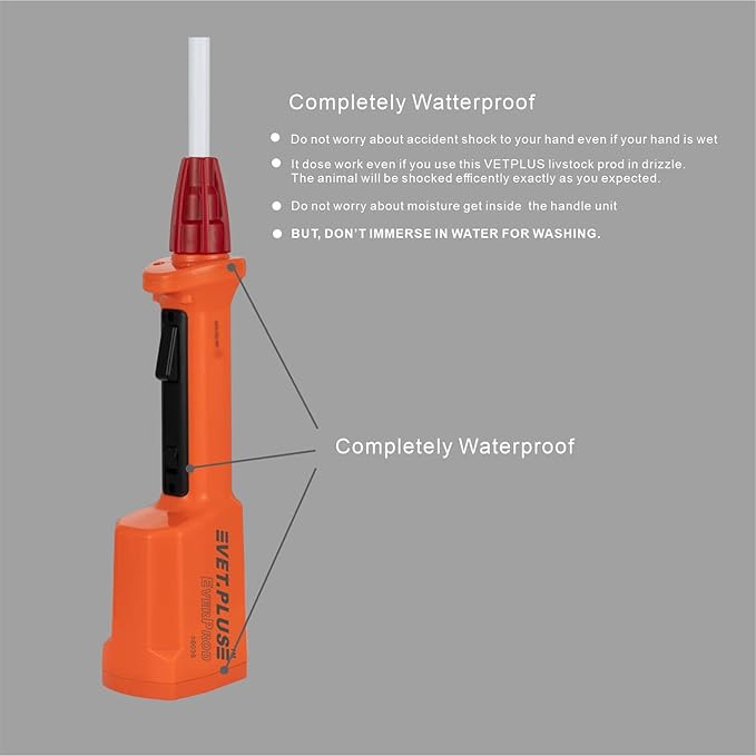 Rechargeable Waterproof Cattle Prod for Cows Hogs Sheep Large Dogs Electric Livestock Prod with 23" Length Flexible Shaft, Total Length 33.5 inch