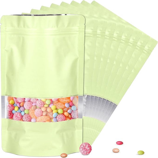 4"x6" 120pcs Mylar Bags for Food Storage,Smell Proof Bag with Matte Window Resealable Food Storage Bags for Small Business, Stand-up Foil Pouch Packaging Freeze Dried Candy Bag(Beige)