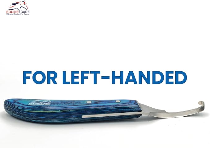 Equine Care Left-Handed Hoof Knife – Double-Ended Farrier Hoof Trimmer with Ultra-Sharp J2 Stainless Steel Blade, Ergonomic Handle – Professional Farrier Tool for Horses, Cows & Farm Livestock.