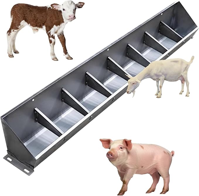 Heavy Duty 2 in 1 Livestock Feed Trough for Pigs, Sheep, Cattle & Goats - Stainless Steel Hanging Feeder with Sloped Opening, 59" Long, Easy Access for Farm Use